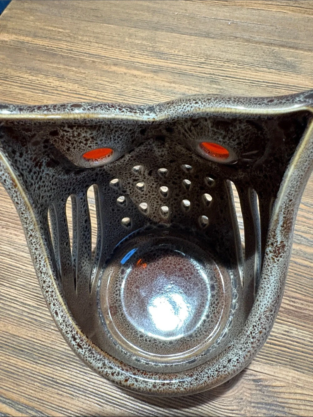 Vintage PartyLite Brown Speckled Ceramic Owl Votive Holder